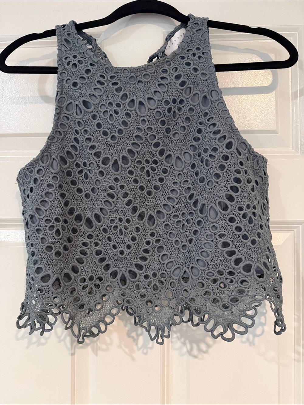Dance & Marvel Green/Gray Crochet Lace Halter Crop Top